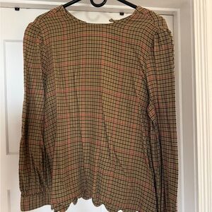 Plaid long sleeve Women's Top - Brown and Red